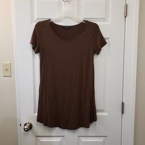 Bellagrace, brown, short sleeve, V round neck, soft slinky tunic blouse XL